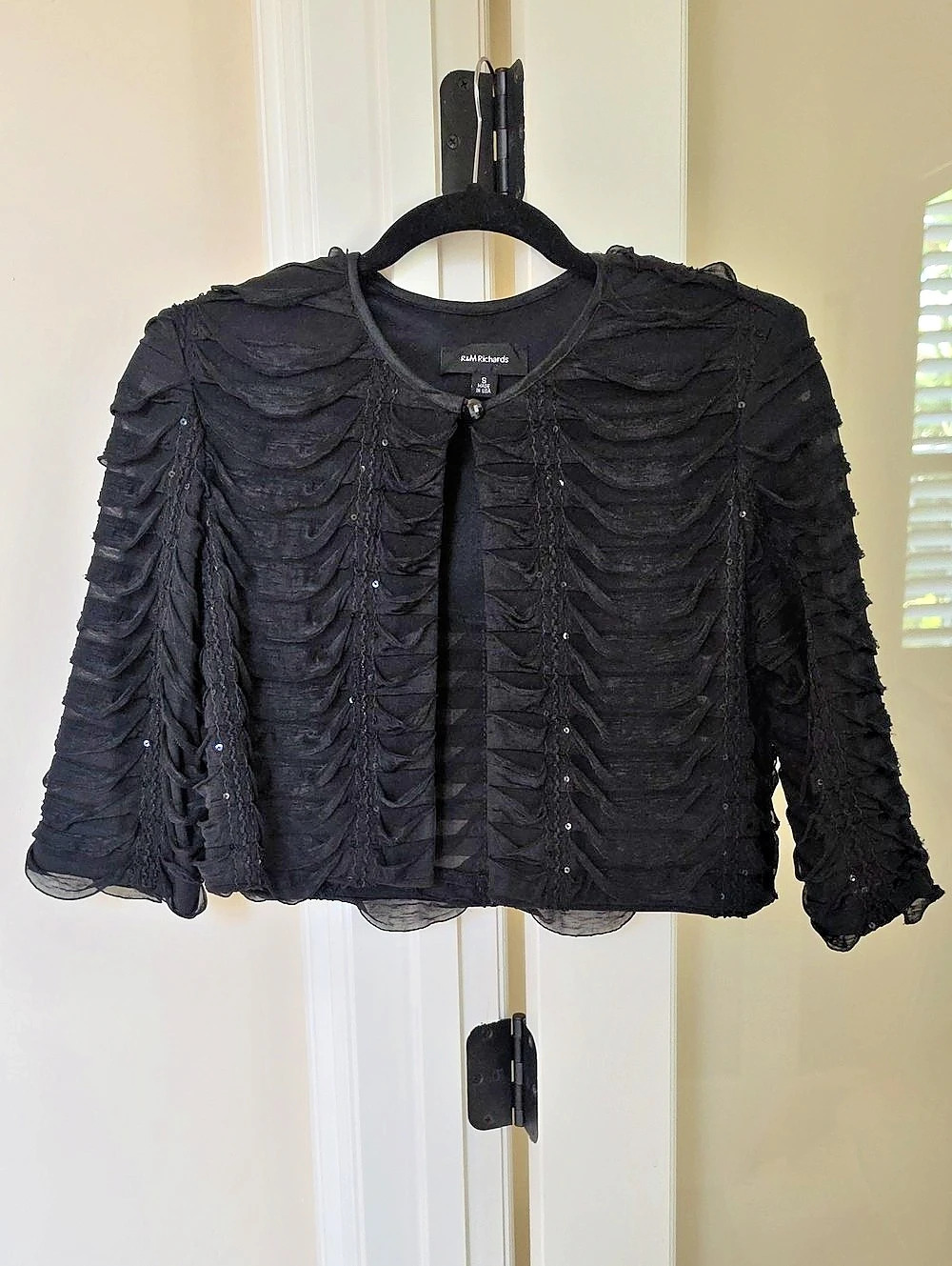 R&M Richards Black Ruched Sheer Jacket Size Small